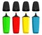 Set of four multicolored wide markers for highlighting text, vector illustration