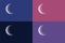 Set of four night sky of different colors, with crescent moon an