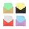 Set of four open colored envelopes