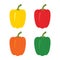 Set of four peppers. Yellow, red, orange and green pepper.