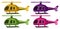 Set of four pictures of helicopter in diferent colors