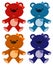 Set of four pictures of teddybears in different colors