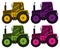 Set of four pictures of tractors in different colors