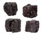 Set of four piece of coal isolated on a white