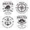 Set of four pirates vintage vector emblems, labels