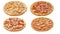 Set of four pizzas isolated on white background. Italian food concept. Appetizing pizza