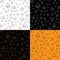 Set of four random seamless patterns. Halloween pumpkin. Halloween pumpkin seamless outline in a hand-drawn style. October harvest