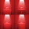 Set of four realistic red lighted catwalks on a red background.