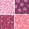 Set of four romantic hearts seamless patterns