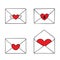 Set of four romantic vector Valentine envelopes isolated on white.