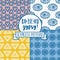 Set of four seamless patterns with ethnic or psychedelic symbols