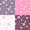 Set of four seamless patterns with flowers. Vector