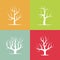 Set of four silhouettes of trees on colorful backgrounds
