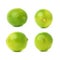 Set of four single limes in different compositions and foreshortenings, isolated over the white background
