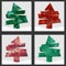 Set of Four Snowy Backgrounds with Red and Green Abstract Trees