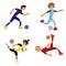 Set of four soccer players with a ball