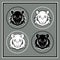 Set of four tiger heads emblems