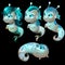 Set of four unusual aliens fish with blue eyes
