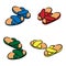 Set of four vector illustration of colour pair of home cozy slippers