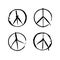 Set of four vector peace symbols. Sign pacifist, peace symbol, drawn by hand with a brush.