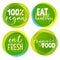 Set of four vegetarian labels with lettering. Healthy food stickers.