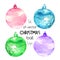 Set of four watercolor Christmas ball toys