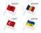 Set of four waving flag of Albania, Romania, Turkey and Ukraine. Simple symbols with flags