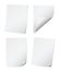 Set of four white empy paper pages with rolled edges on white background