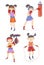 Set of four young woman or girls boxing and skipping over a rope with one in the defensive pose, one punching a bag and