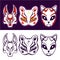 Set Fox Japanese Kitsune Mask Vector Illustration