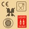 Set of fragile sticker handle with care and case icon packaging symbols sign, do not step on, frozen product rubber stamp on cardb