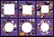 A set of frames for Halloween. Vector collection of templates from flat ghosts, candies,pumpkins, bats on a purple background with
