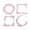 Set of frames with sakura and orchid flowers. Pink cute cherry wreaths. Festive decorations for wedding, holiday