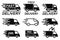 Set free delivery signs, free and fast shipping service icons. Express delivery trucks icons set, shipment vans pack, courier