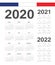 Set of French 2020, 2021, 2022 year vector calendars