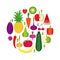 Set of fresh healthy fruits and vegetables made in flat style. Healthy lifestyle or diet vector design element.