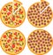 Set of Fresh pizza with tomatoes, cheese, mushrooms and Pepperoni Pizza, top view. Vector Illustration