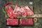 Set of fresh raw alternative beef steaks on a wooden Board