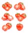 Set fresh red tomato fruits isolated on white