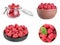 Set of fresh ripe tasty raspberries on background