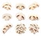 Set of fresh sliced champignon mashrooms on white background