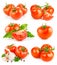 Set fresh tomato fruits with green leaves