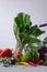 Set of fresh vegetables on a white background. bok choy pepper cabbage greens artichoke zucchini cucumber tomato