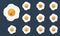 Set of Fried egg with emoji. Flat and solid color design.