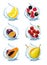 Set of fruits and berries in water splash. Apricot, watermelon, cherry, papaja, pineapple, limon, orange, mint, strawberry?