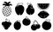 Set of fruits black silhouette various on a white background. Abstract design logo. Flat design Vector