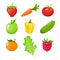 Set of fruits, vegetables and berries. Green apple, one carrot, orange,