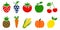 Set of fruits and vegetables icons. Variety products, healthy food collection of strawberry, apple, pineapple, cherry, grape,