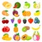 Set of fruits. Watermelon, pineapple, peach, lemon, vegetarian, orange, food, apple, pear, banana, cherry, strawberry, grapes,