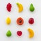 Set of fruits on white background. Fruit mosaic. Fruit marmalade